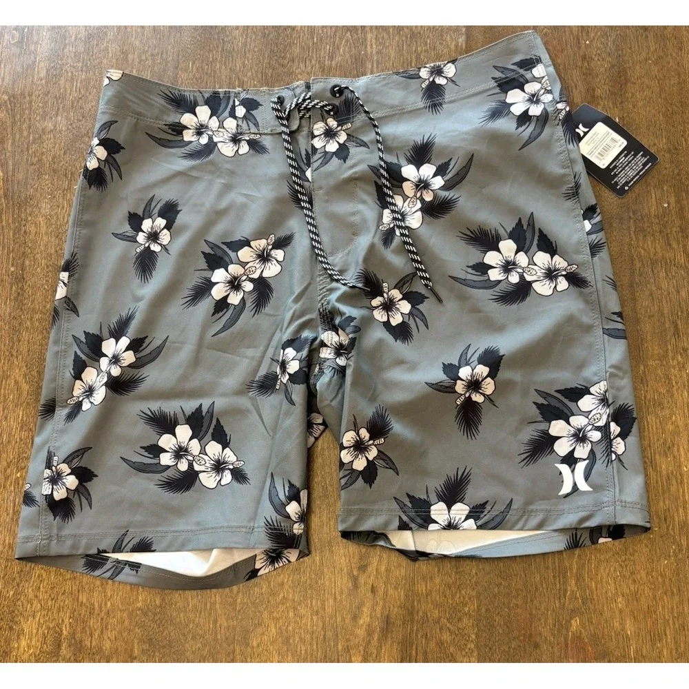 Hurley Mens Toned Hibiscus Boardshorts Green Board Shorts 32